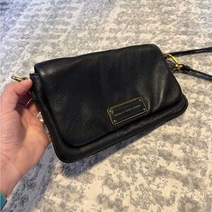 Marc By Marc Jacobs Black Leather Flap Crossbody with Gold Plaque